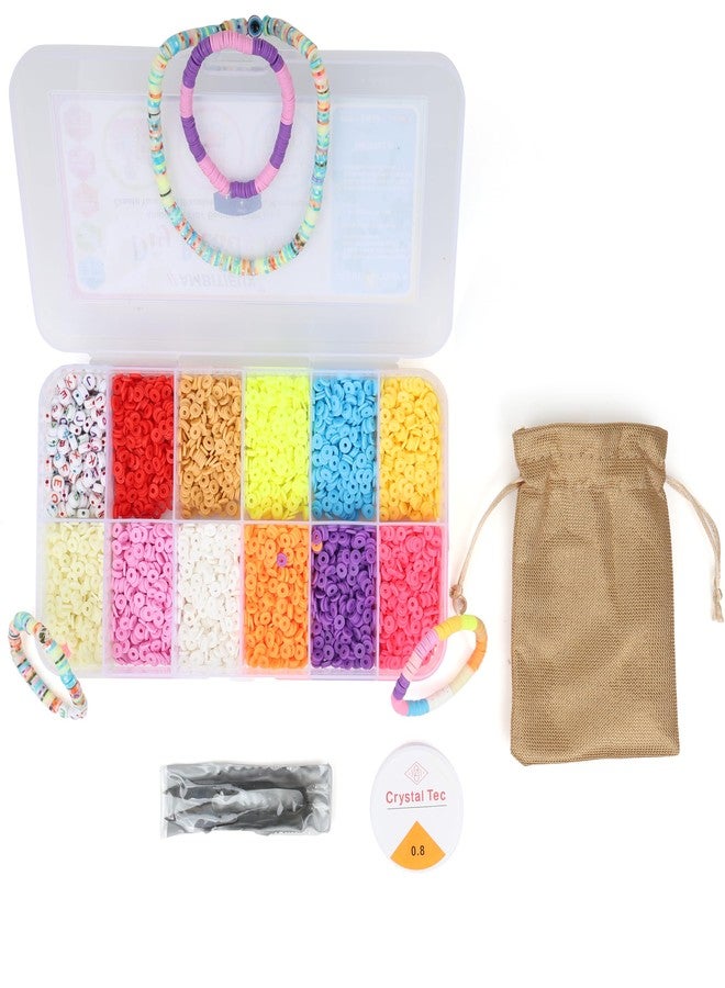 ambitieux Kids Craft Toy DIY Bracelet Making Beads Kit - 11 Colors of Clay, Alphabet, Thread Cutter, Elastic Thread, Jute Bag 5000+ pcs Beads for Crafting - Image 1